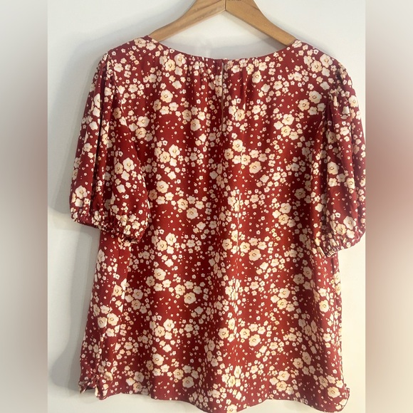 LC Lauren Conrad Red Ruffled Puff Sleeve Blouse - Picture 2 of 8